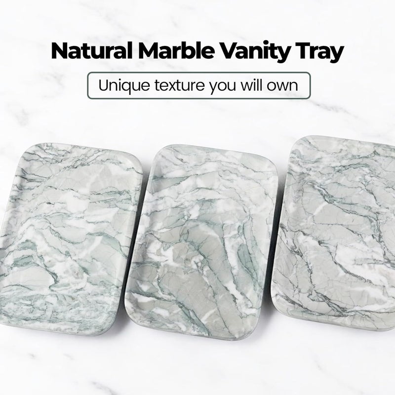 karibiber Vanity Tray, Marble Bathroom Tray Countertop, Decorative Dresser Organizer, Green Stone for Perfume Jewelry Holder Storage for Kitchen Sink(Light Green) - Image 3